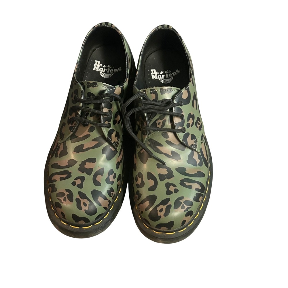 Dr. Martens 1461 Leopard Print Olive Green Leather 3-Eye Oxford Shoes Mens 8 W 9